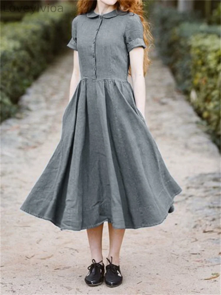 Vintage Pleated Wide Skirt Maxi Dress