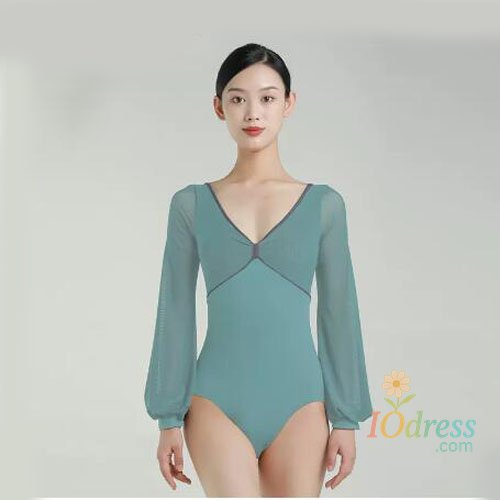 IO Dress New Ballet Dresses Adult Lantern Long Sleeve Leotard V neck Bodysuit women Dance wear Sexy Gymnastics for girl