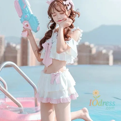 IO Dress Japanese Style Sailor Collar Swimsuit Female Summer New Cute Hot Spring Student Cute Bow Top Skirt 2 Piece Set Split Swimsuit