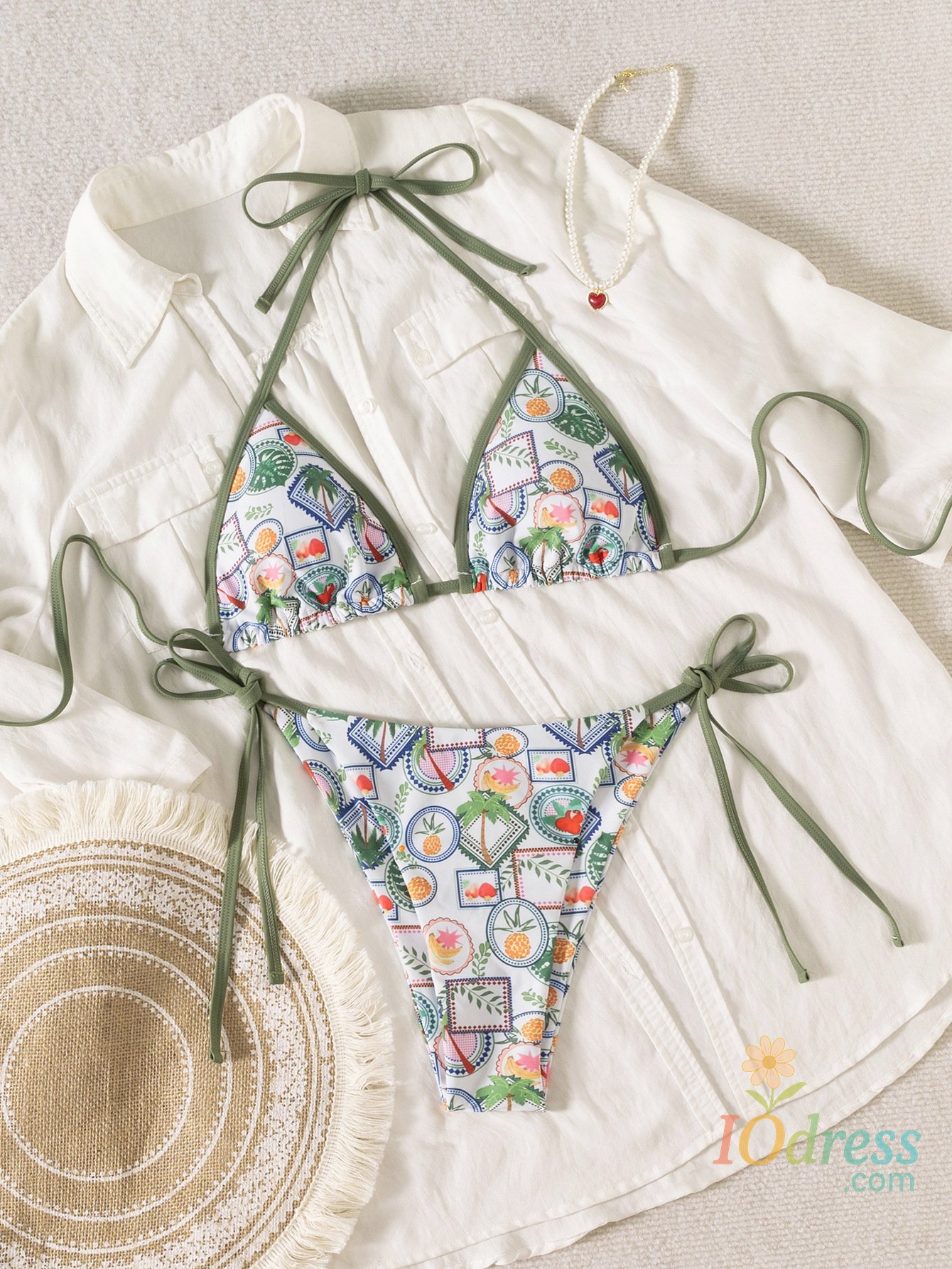 IO Dress Women Floral Print Bikini Set 2025 New Summer Sexy Halter Backless Push Up Two Piece Swimsuit Blue Beach swimsuit woman