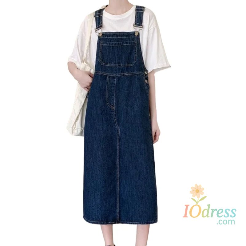 IO Dress Spring Summer Denim Overall Dress Women Solid Casual Loose Spaghetti Strap Dresses Fashion Female Girls Sleeveless Jeans Dresses