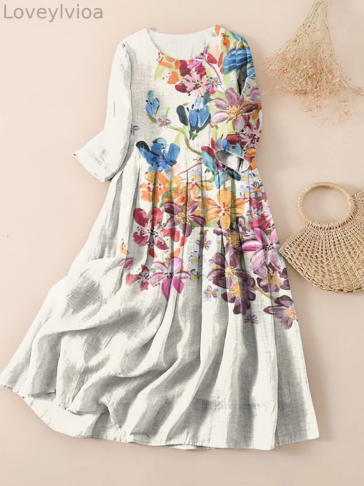 Women's Flowing Flower Oil Painting Art Print Maxi Dress