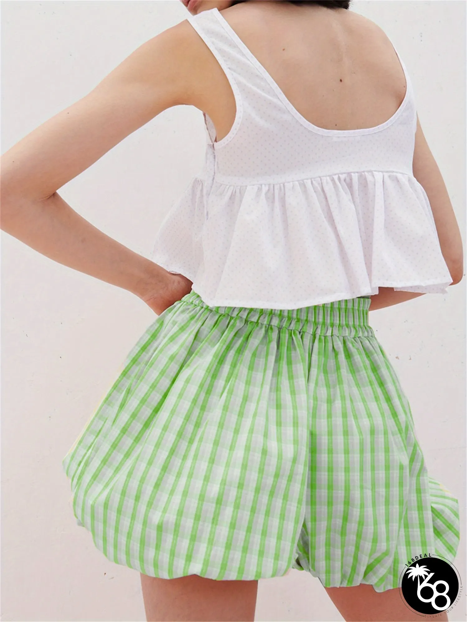 Womens Elastic Waist Bloomer Shorts Striped Casual Streetwear For Spring Summer Fall | 168DEAL