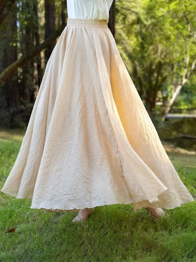 Women's Casual Solid Color Cotton And Linen A-line Maxi Skirt
