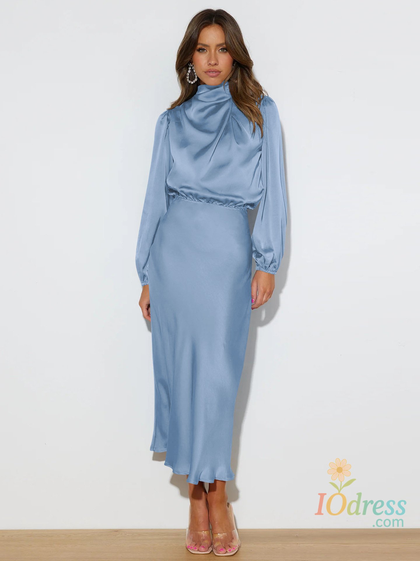 IO Dress 2024 Autumn New Women's Clothing High-end Satin Long Sleeved Loose Dress With Elegant Temperament Women's Evening Gift Dress