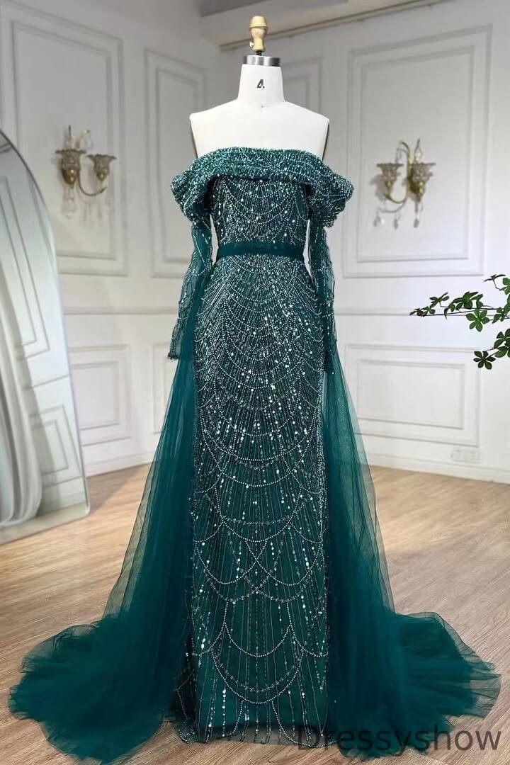 Dressyshow Long Sleeves Mermaid Prom Dresses Sequins Pearls With Ruffles Off-the-Shoulder Dressyshow Long Sleeves Mermaid Prom Dresses Sequins Pearls With Ruffles Off-the-Shoulder
