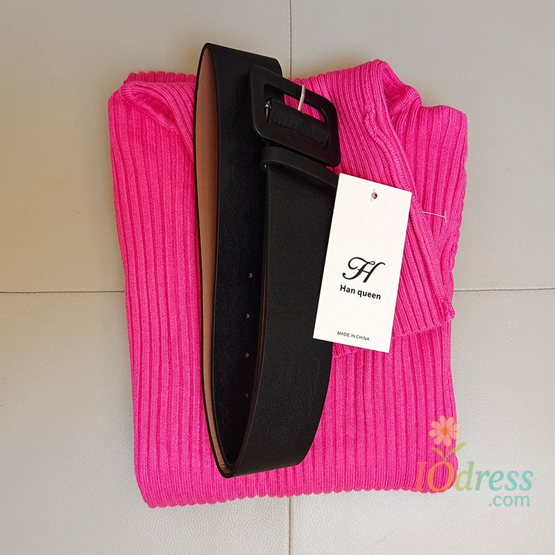 IO Dress H Han Queen Knitted Turtleneck Sweater Bodycon Dress Bottoming Women Soft Elastic Autumn Winter Midi Party Dresses With Belt