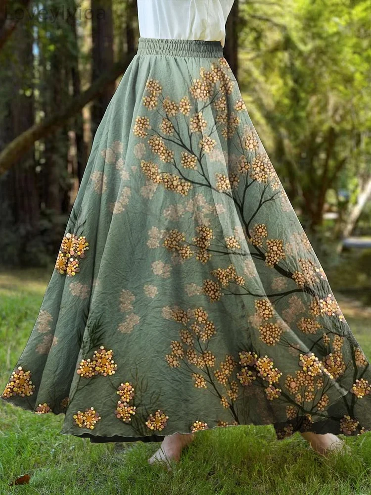 Women's Three-dimensional Gradient Flower Art Print Elastic Waist Retro Skirt?