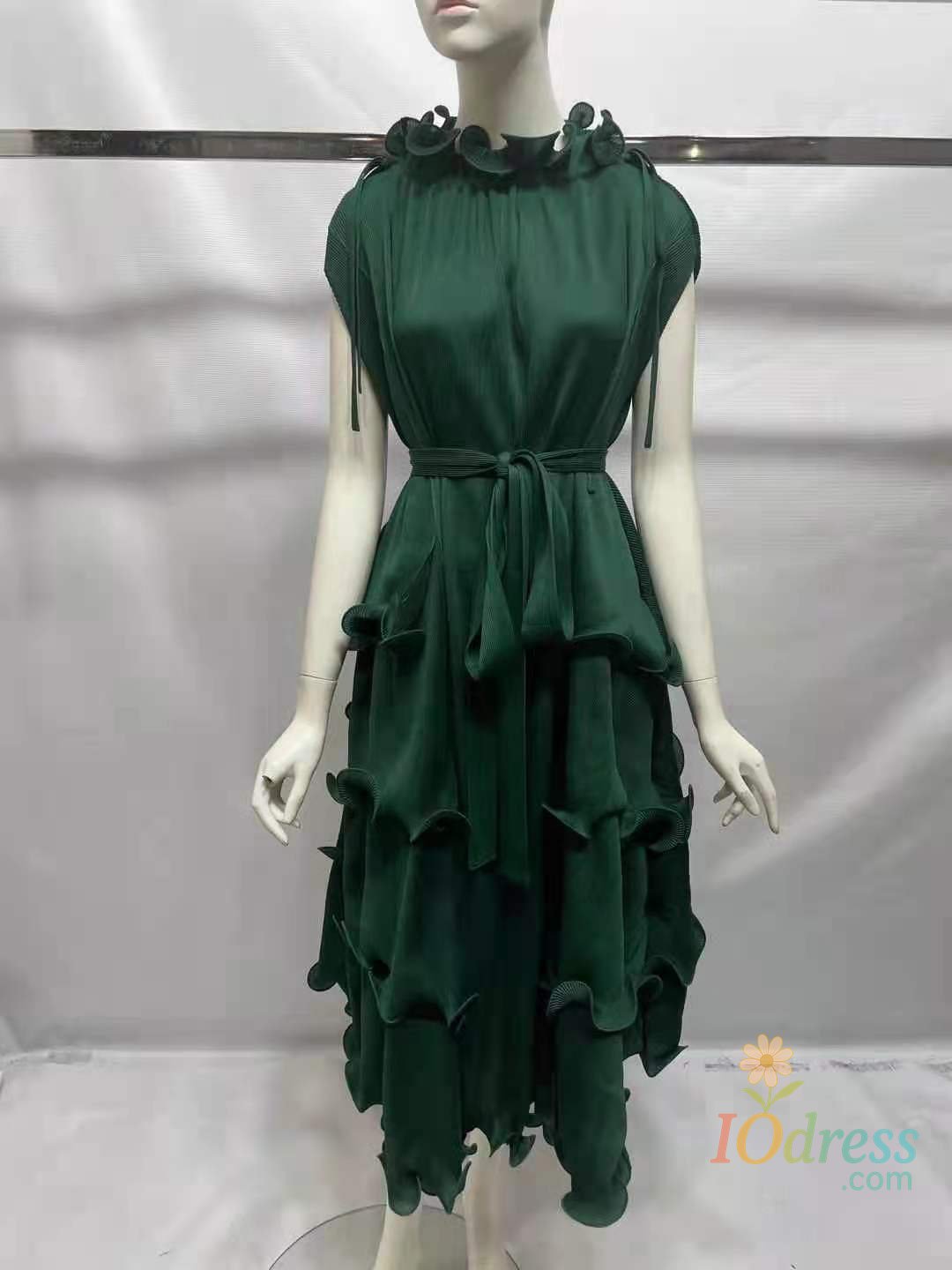 IO Dress Miyake Fashion Ruffles Pleated Party Dress Women Drawstring Design Sleeveless Belt Gathered Waist A-line Dresses