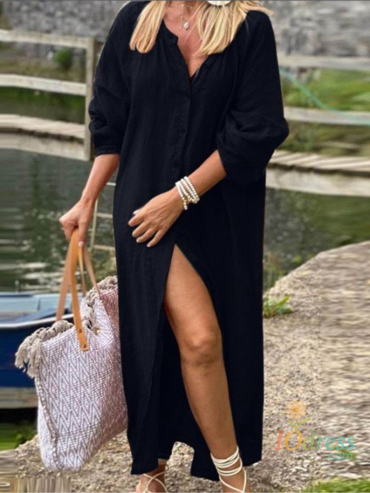 IO Dress Fashion Retro Cotton Linen Long Shirt Dress For Women New Spring Autumn Casual Loose Long Sleeved Buttoned Cardigan Female Dress