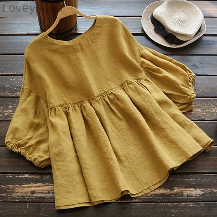 Vintage Solid Color Pleat Comfy Casual Shirt
