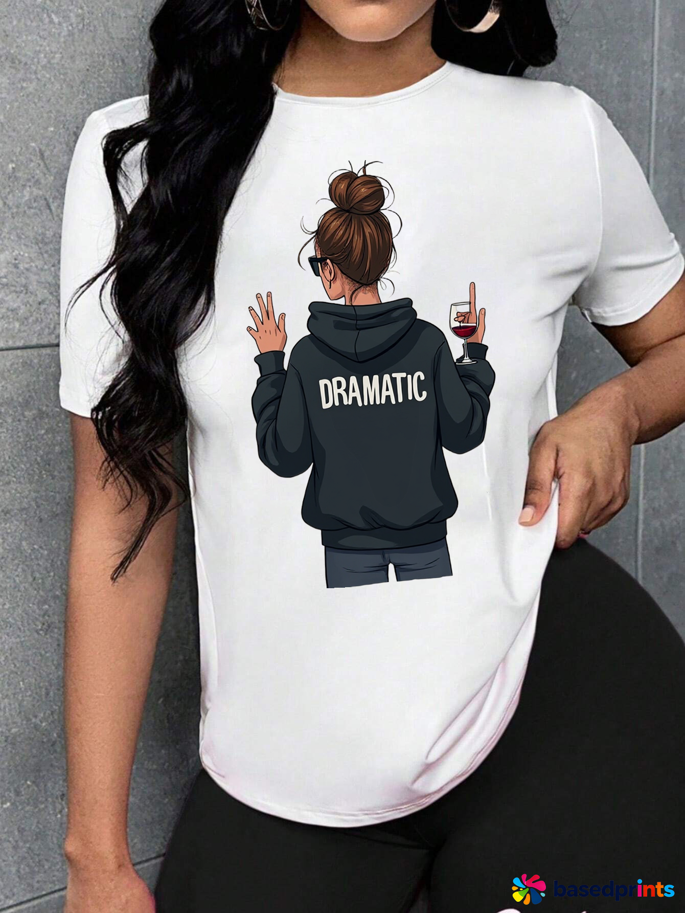 White T-Shirt with Black Graphic Print