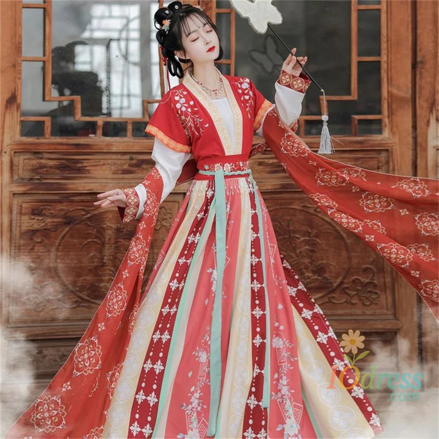 IO Dress Ancient Traditional Chinese Women Elegant Hanfu Dress Fairy Embroidery Stage Folk Dance Costume Retro Song Dynasty Sets