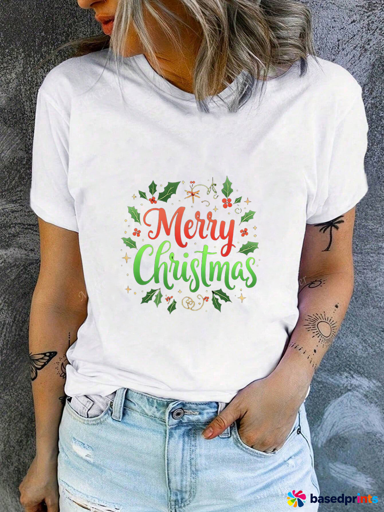 White Merry Christmas T-Shirt Women's Casual Short-Sleeved Cotton Printing Tops
