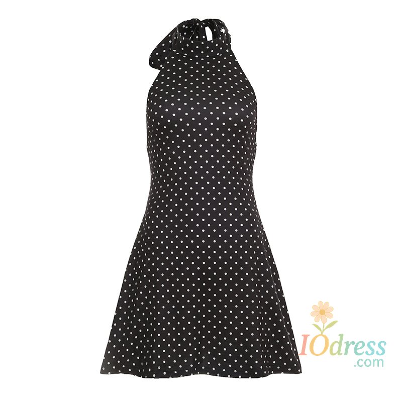 IO Dress Polka Dot Halter Mini Dress for Women Elegant Off-shoulder Sexy Lace-up Sleeveless Backless Fashion Club Party Dress