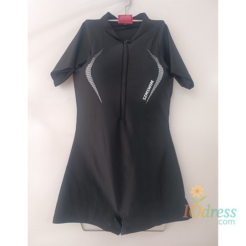 IO Dress New Women's One-piece Racing Conservative Slim Short-sleeved Boxer Pants Beach Hot Spring Vacation Swimsuit Women