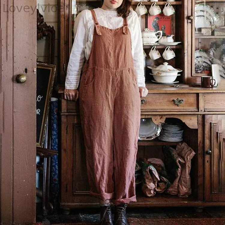 Hemp Button Pocket Casual Jumpsuit