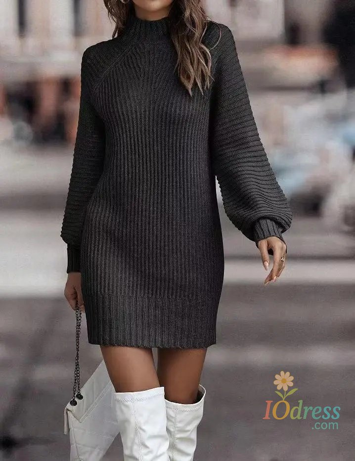 IO Dress High Neck Long Sleeve Women's Knitted Dress Sweater Autumn Winter New Style Cross-Border Fashion Elegant Classy Female Garment
