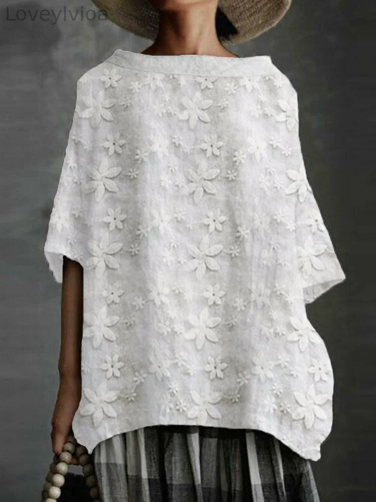 Floral Lace Boat Neck Oversize Tunic