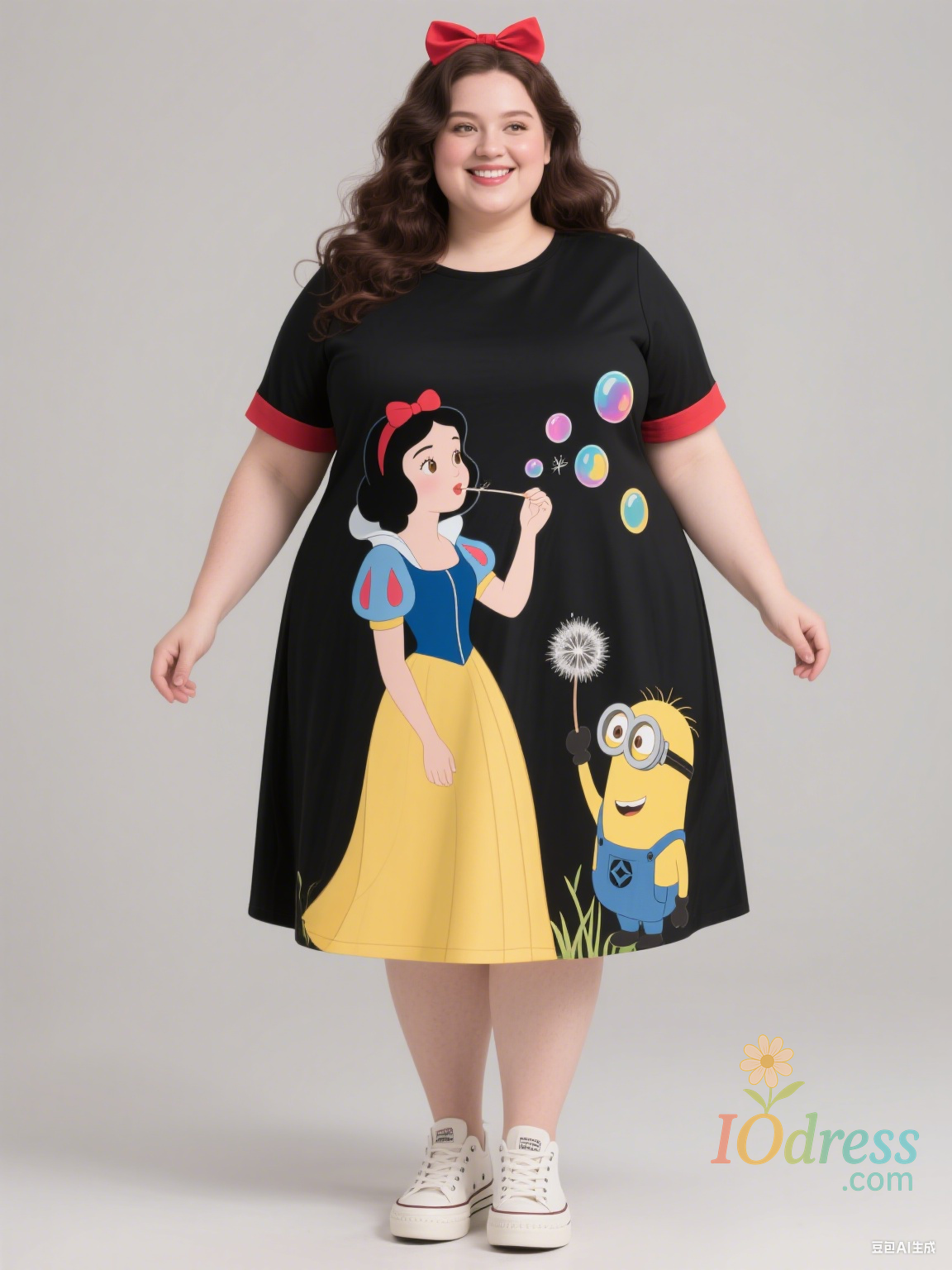 IO Dress 2025 Minions And Snow White Print Autumn Plus-Size Women's Dress Women's Sleeveless Round-Neck Dress For Fashionable Outfit