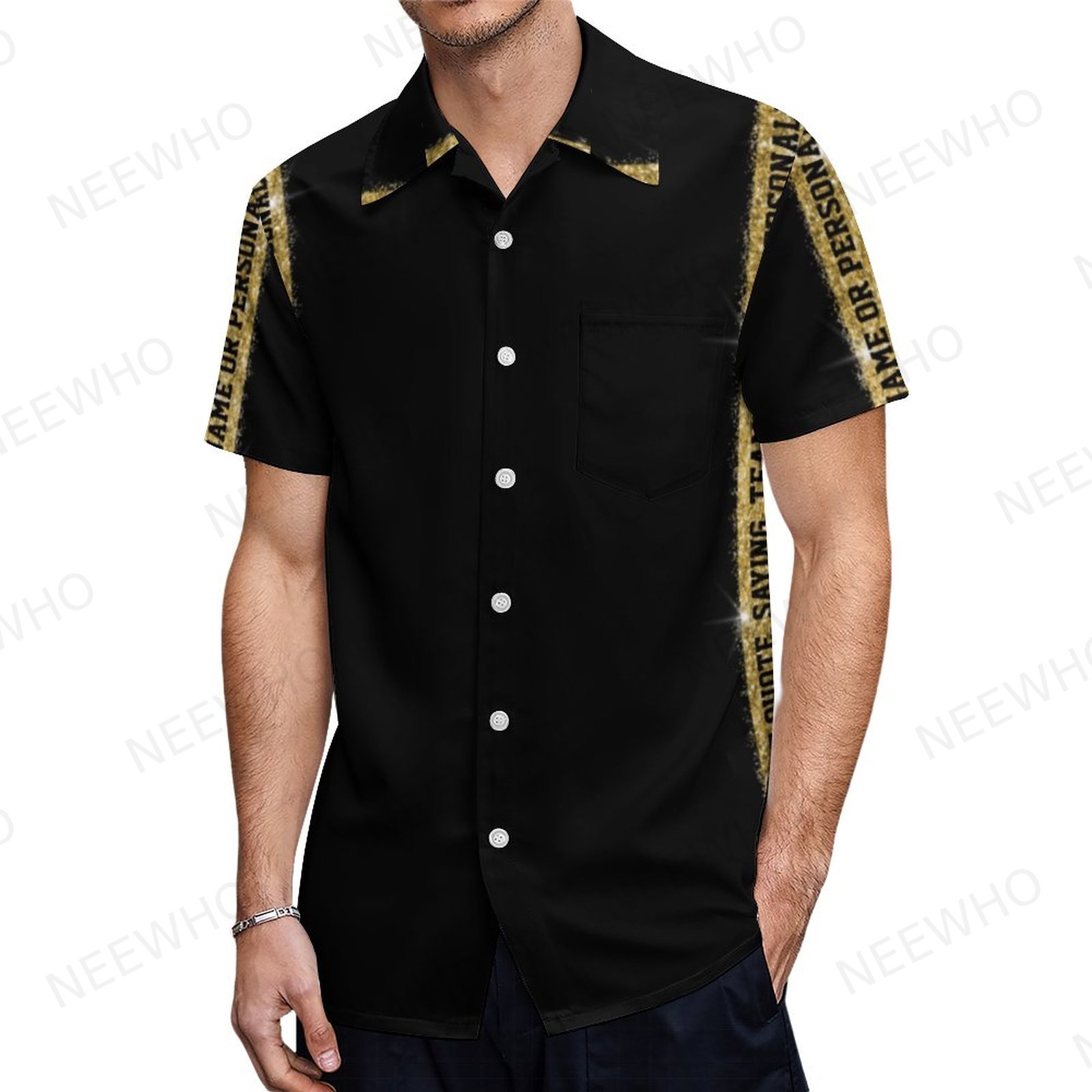 Black Gold Glitter Personalized Athletic Stripe Men's Plus Size Tropical  Hawalili Beach Shirts