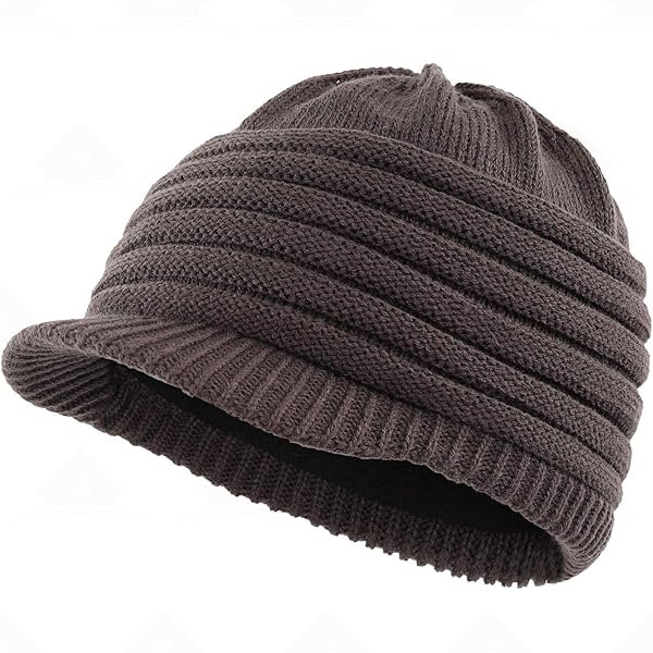 Home Prefer Mens Winter Beanie Hat with Visor Acrylic Fleece Knit Newsboy Cap