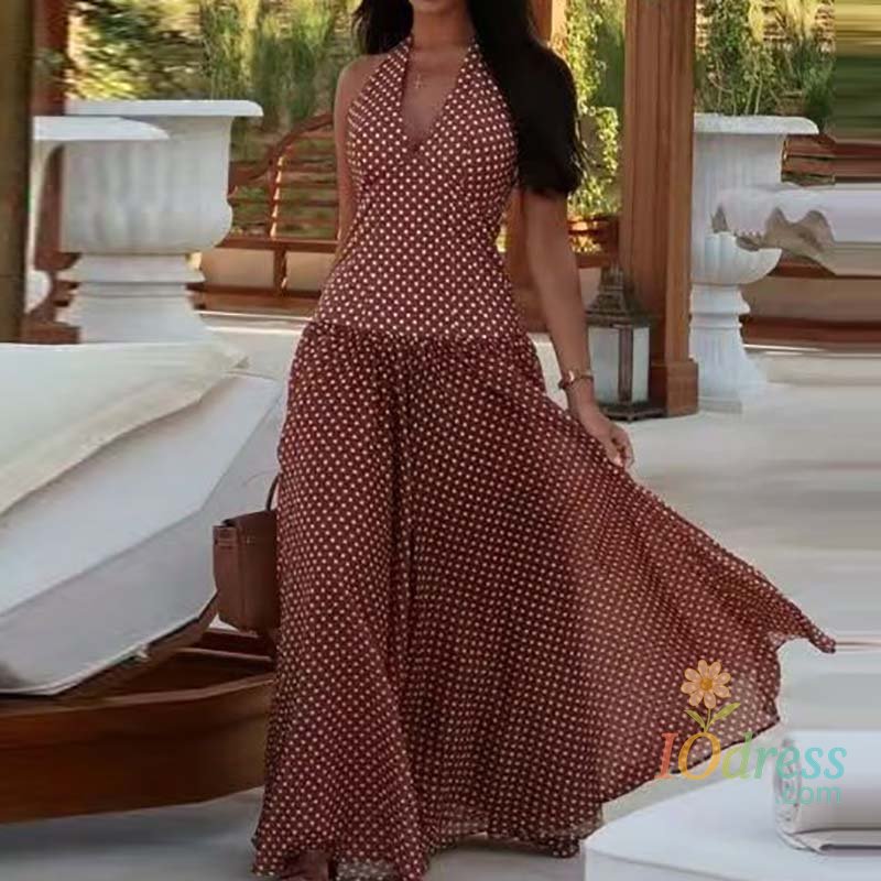 IO Dress Summer Backless Slim Party Dress Temperament Beach Pleated Women's Long Dress Elegant Off Shoulder Polka Dot Printed Party Dress