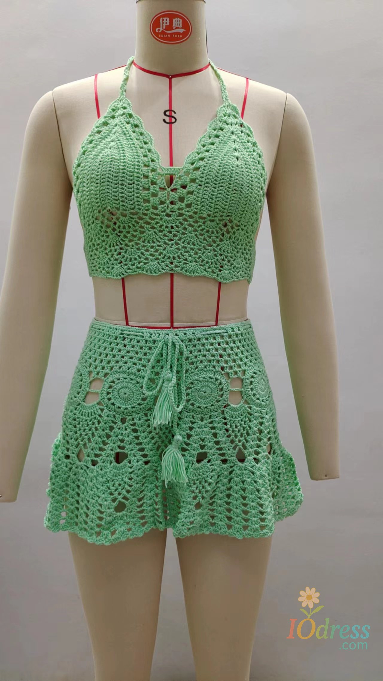 IO Dress CROCHET BIKINI Two-piece Crochet Women Bikini Set Cover Up Swimsuit Swim Skirt Swimwear Bathing Swimdress Beachwear