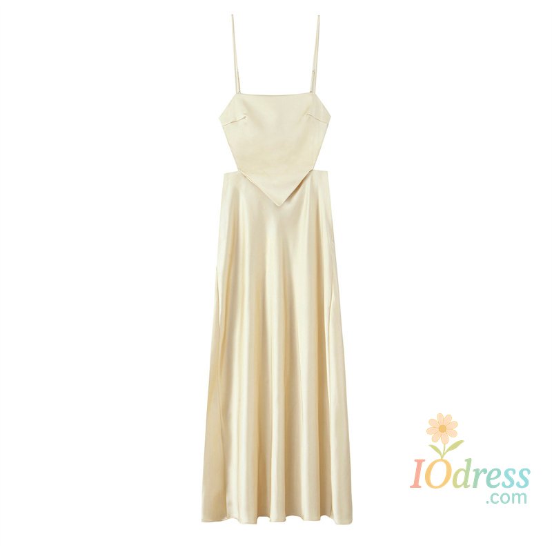 IO Dress Women's Dress Spring 2025 New Silk Satin Texture Long Dress Sexy Suspenders Tie Decoration the Back Elegant temperament 2896331