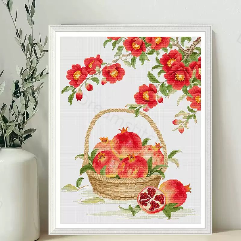 [Spring]Pomegranate Flowers in Bloom 11CT Pre-stamped Canvas(60*75cm) Cross Stitch