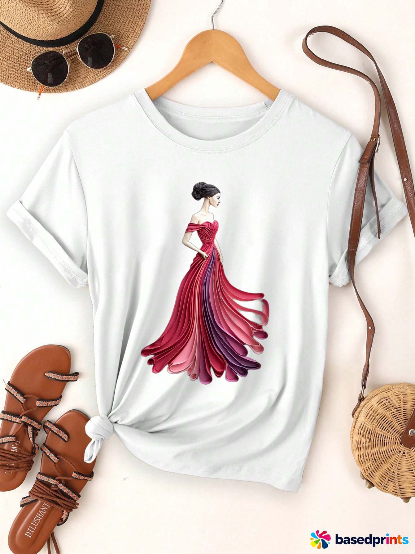 Fashionable Women's T-Shirt with Dress Print