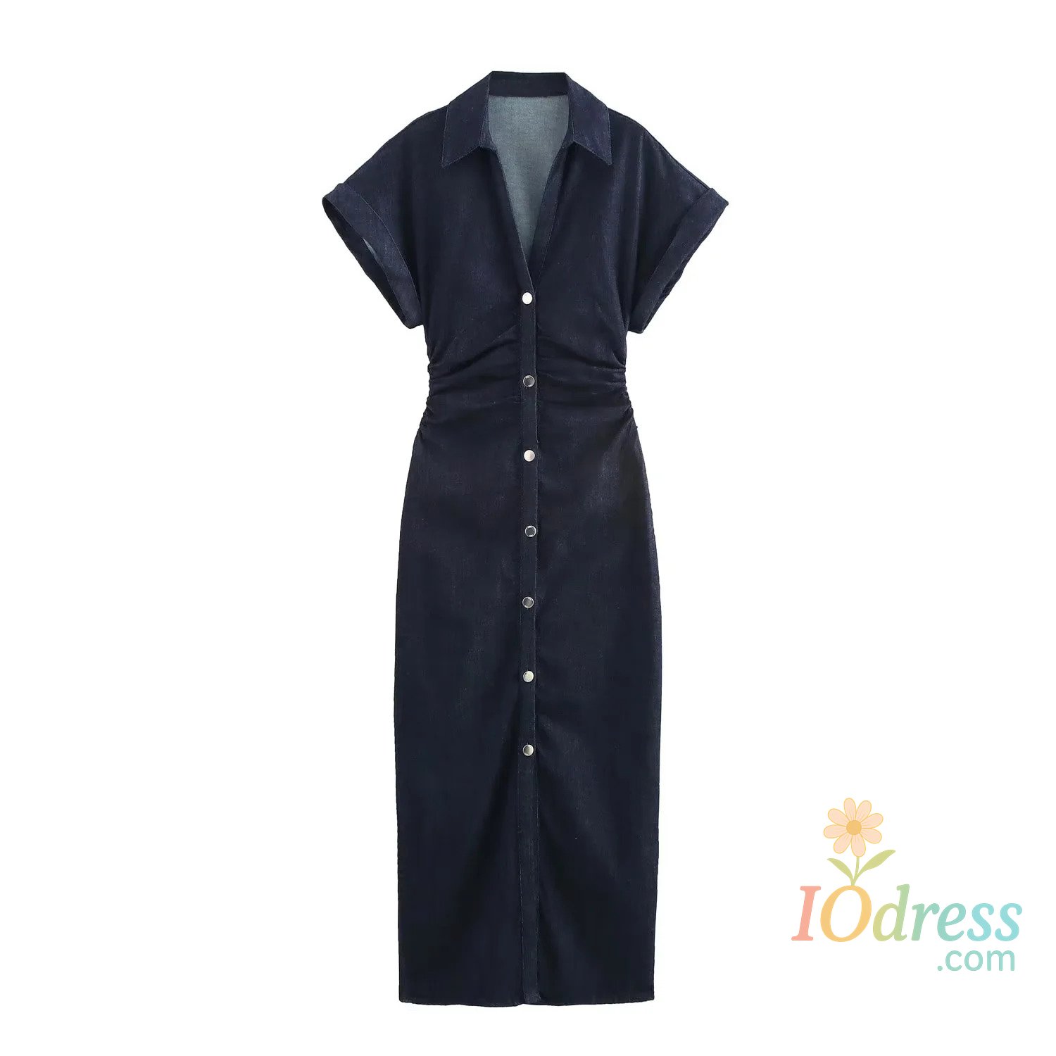 IO Dress Denim Dress Women's Spring Summer Casual Long Dresses For Women 2025 New Fashion Ruched Short Sleeve Streetwear Midi Dress