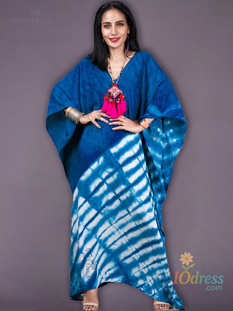 IO Dress 2025 Quick-drying Bohemian Printed Loose Summer Beach Dress Moroccan Kaftan Women Plus Size Beachwear Tassel Midi Dress Q897 IO Dress Store