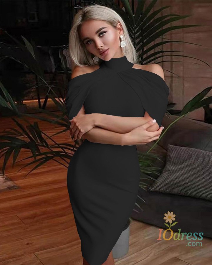 IO Dress 2024 New Solid Color Slim Midi Dresses Women Halter Neck Off Shoulder Package Hip Bodycon Elegant Temperament Ladies Party Dress