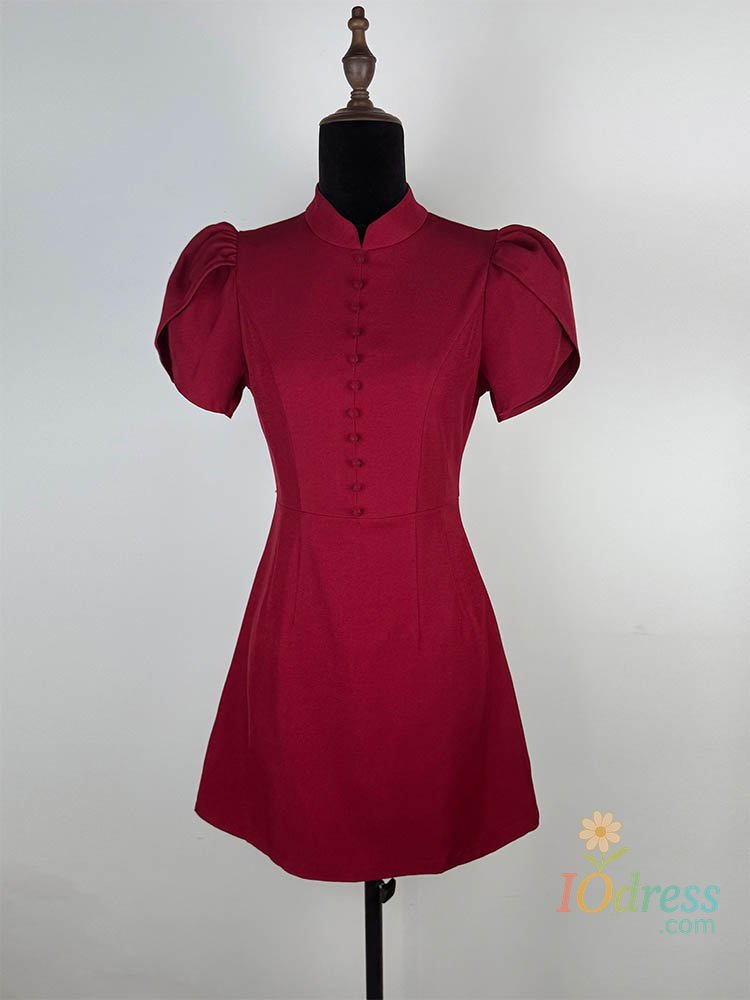 IO Dress Trendix Button Patchwork Elegant Dress For Women Fashion Pleated Short Sleeve Short Dresses Femme Office Commuter A-Line Dress