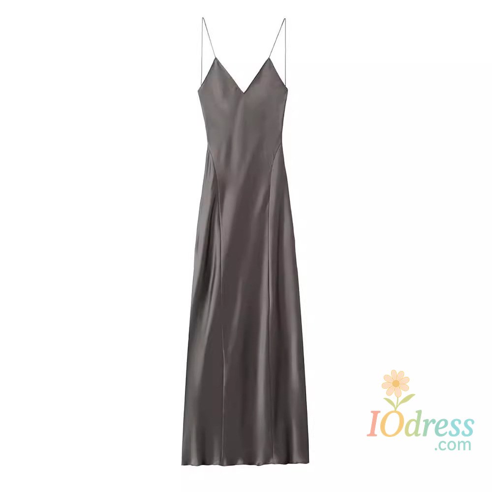IO Dress 2024 Women's New Chic Fashion Temperament Satin Thin Shoulder Strap Underwear Slim Long Dress Retro Backless Women's Dress Mujer
