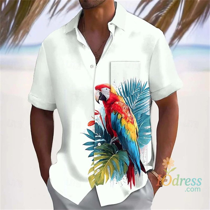 IO Menswear Tropical Floral Parrot 3d Print Shirt Men Women Fashion Shirts 2026 New Short Sleeve Hawaiian Shirts Blouse Y2K Men's Clothing