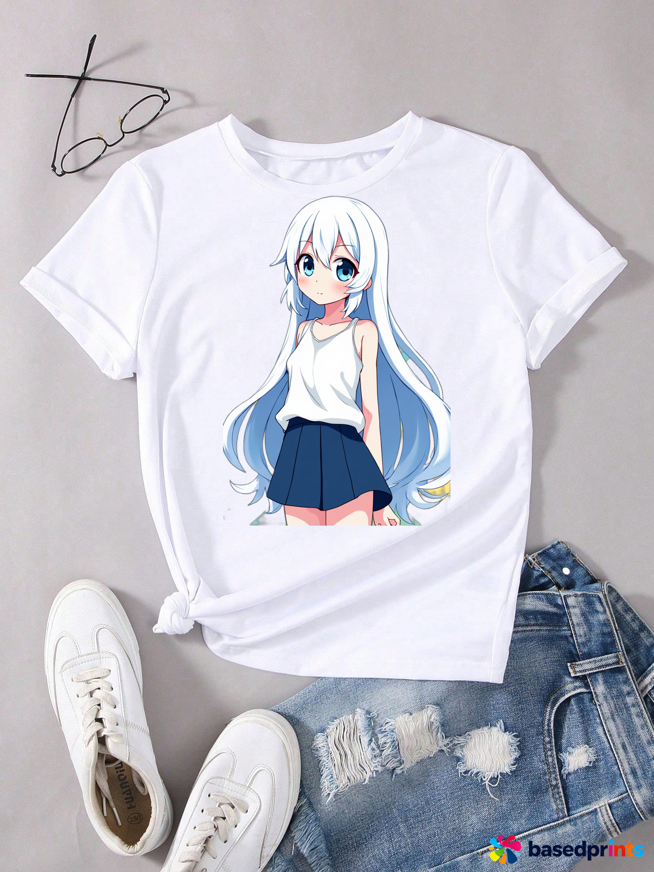 Anime Girl Print T-Shirt Short Sleeve Casual Tee