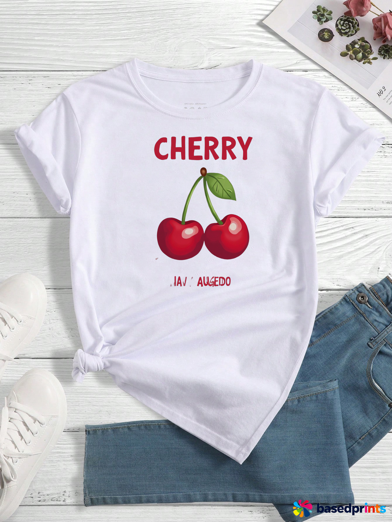 Summer Cherry Print T-Shirt Women Casual Short Sleeve Tops