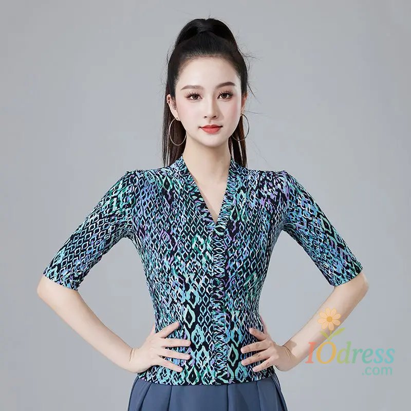 IO Dress Latin Dance One-piece Top Female Adult Modern Dance V-neck Leopard Print Practice Performance Costume Ballroom Dance