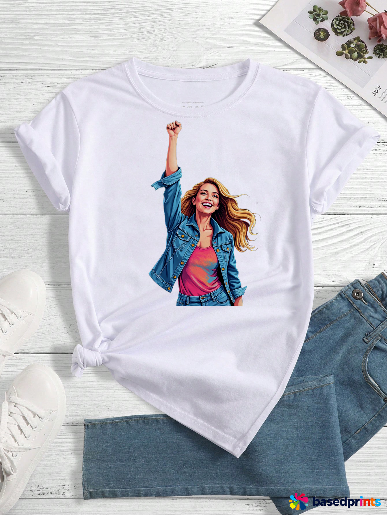 White Women Casual T-Shirt Short Sleeve Cotton Printing