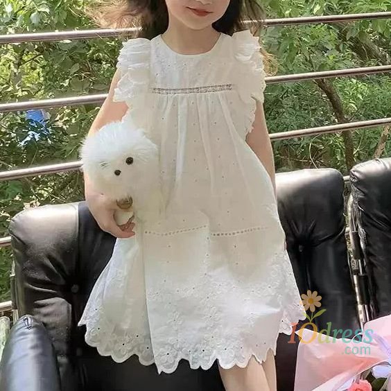 IO Dress Girl's Summer Princess Style Dress Cute Fashionable Beautiful Lace Hollow Dress With Flying Sleeves Elegant Birthday Party Dress
