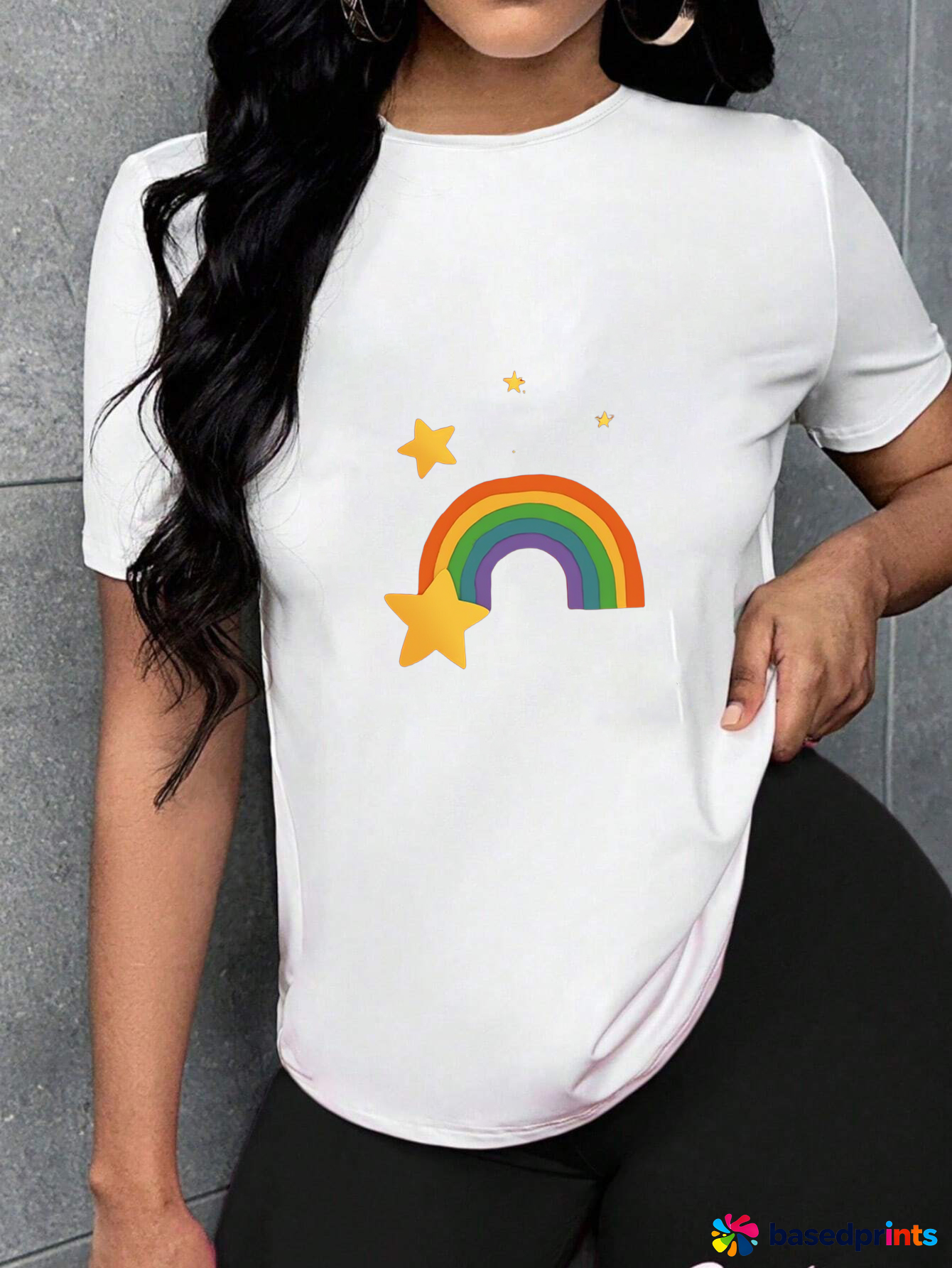 White Short Sleeve Rainbow Graphic Tee