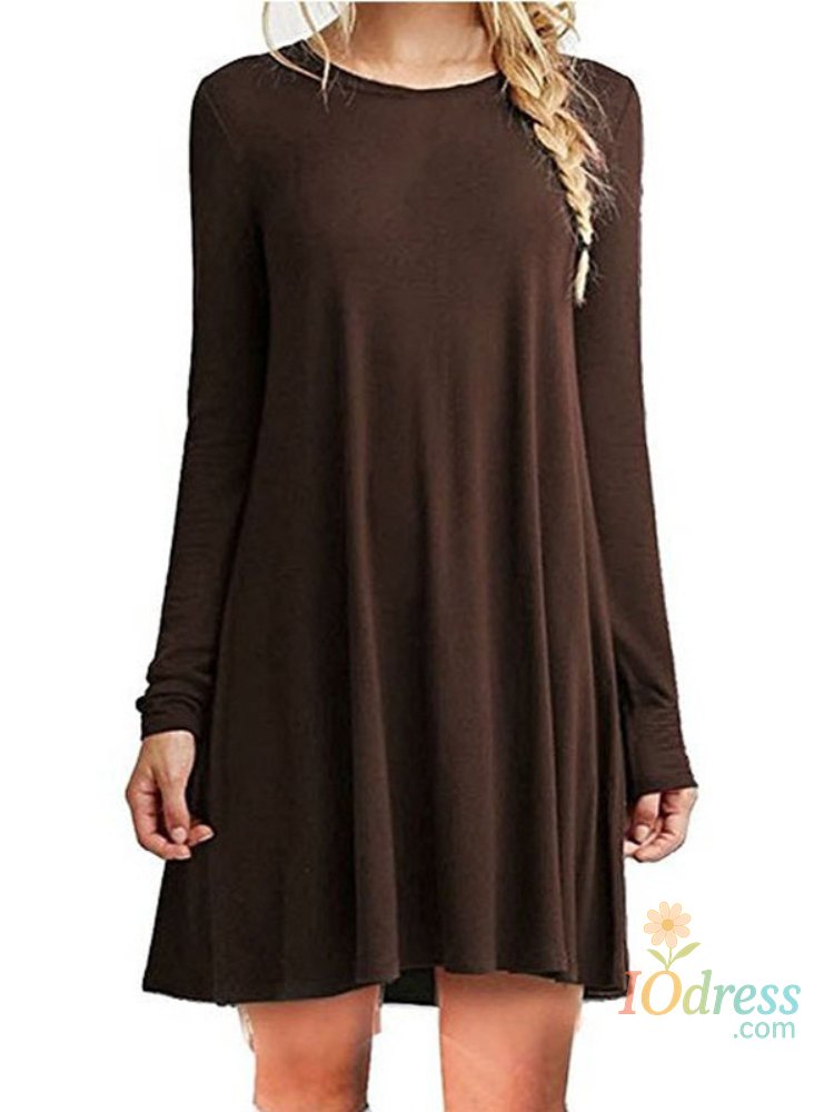 IO Dress Women Long Sleeve Pleated Swing Loose Dress Women Solid Color Round Neck Casual Dress Autumn Winter Vestidos