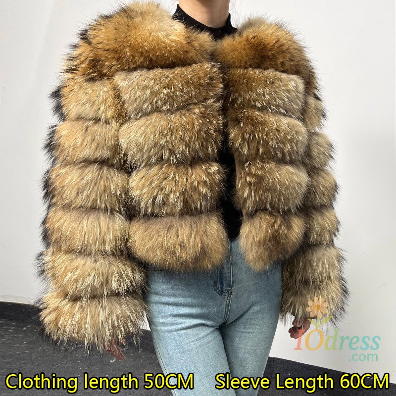 IO Dress 2025 Maomaokong Real Fur Coat Women Natural Raccoon Fur Jacket Female Winter Warm Fox Fur Coat High Quality Long Sleeve With Hat