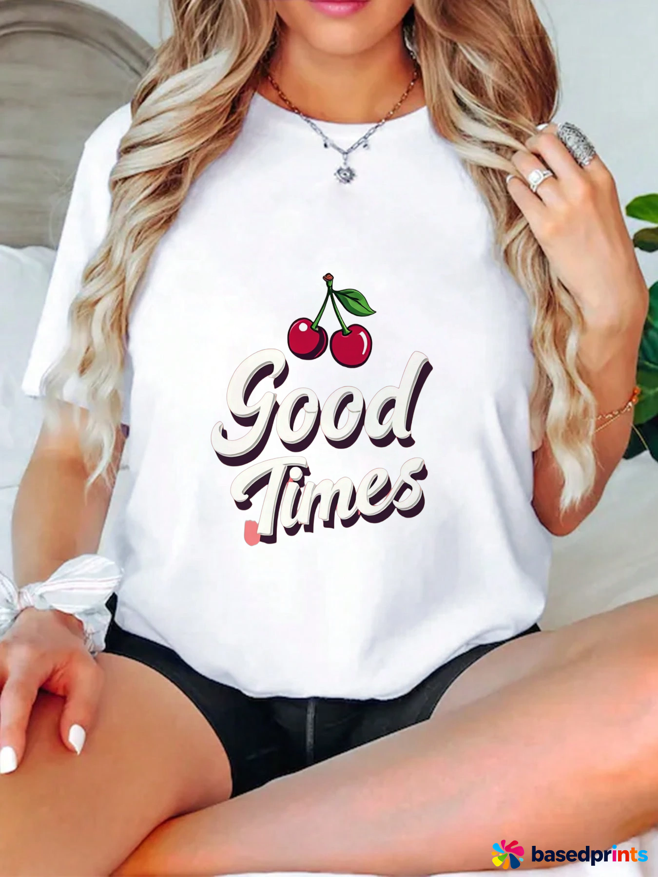 Good Times Cherry Print White T-Shirt
