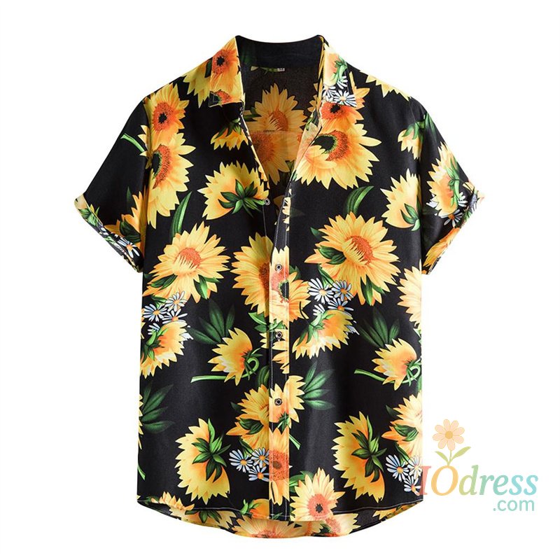 IO Menswear Popular Summer Hawaiian Shirt Men Cool 3d Printing Flower Leaves Shirts Lapel Collar Short Sleeves Button Beach Blouse Clothes