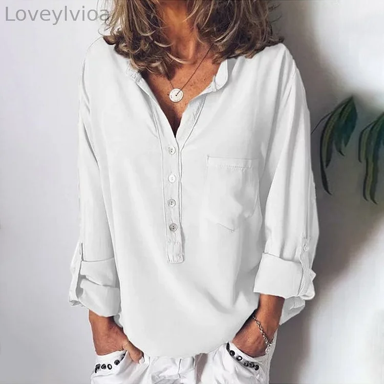 Vintage Pocket Button Down V Neck Comfy Shirt