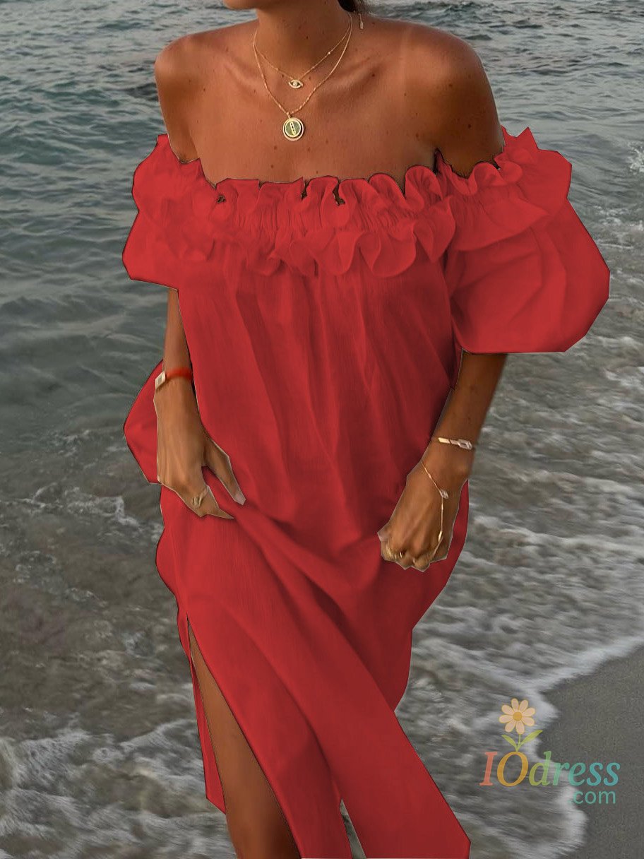 IO Dress Sexy Slash Neck White Women Dress Fashion Elegant Beach Party Holiday Casual Dresses New Female Ruffles Lantern Sleeve Vestidos