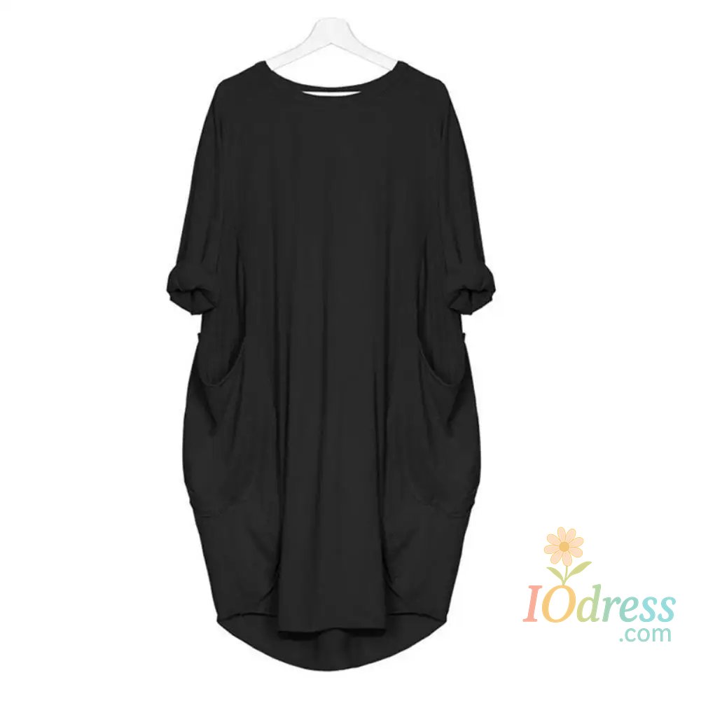 IO Dress Women Casual Loose Dress with Pocket Fashion Ladies Solid Dress Women's O Neck Long Tops T Shirt Dress Streetwear Plus Size IO Dress Store